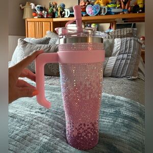 Pink Rhinestone Tumbler with Handle